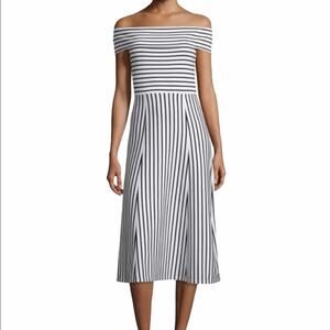 Derek Lam 10 Croby white & black striped off shoulder midi dress small